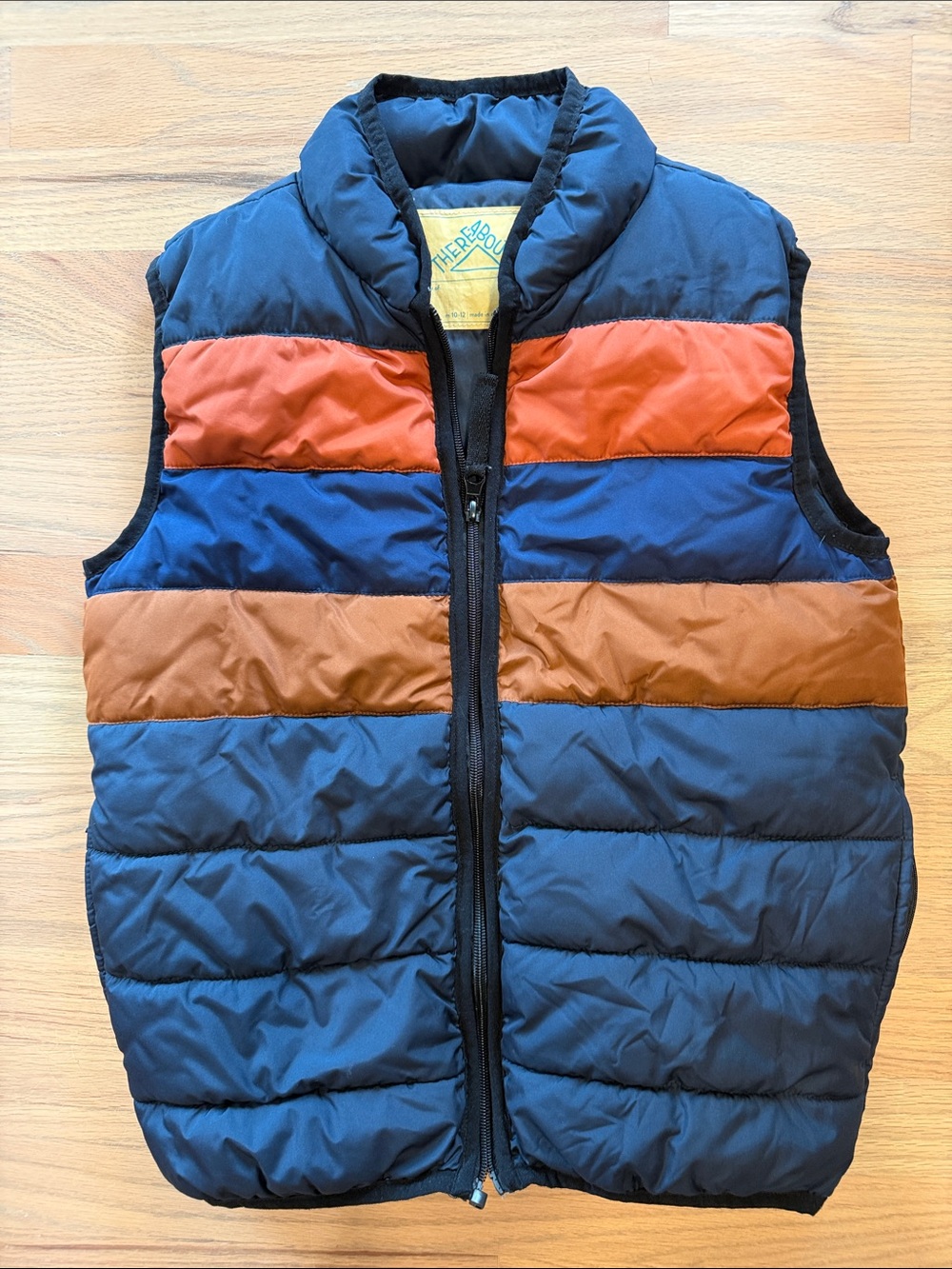 Thereabouts Boys M 10/12 Colorblock Puffer Vest Navy Orange Brown